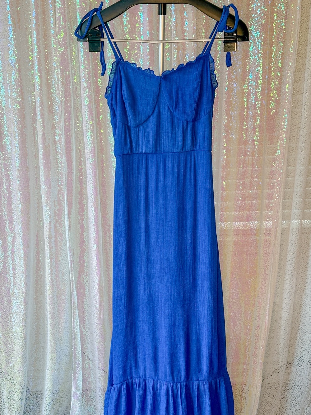 Tie-Shoulder Cobalt Blue Maxi Dress
